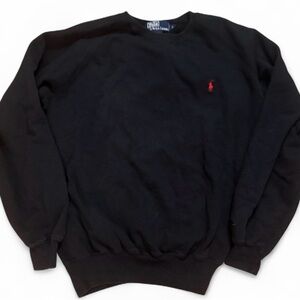 Polo by Ralph Lauren Men's Black Crewneck Sweater with Red Logo